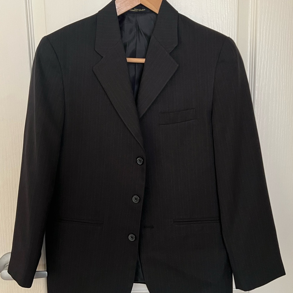 Boys Black Pinstripe 2 Piece Suit. Size 12 Reg.